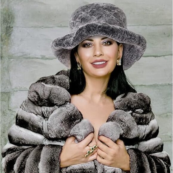 Snakeskin Print Faux Fur Bucket Hat